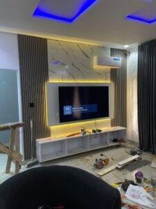 Modern TV unit with warm side lighting