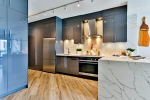 Custom kitchen cabinets and worktop finishing