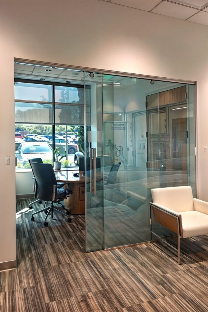 Office Frameless Glass Door Installation