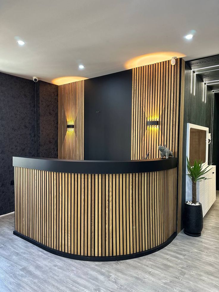 Reception area fluted panels with lighting