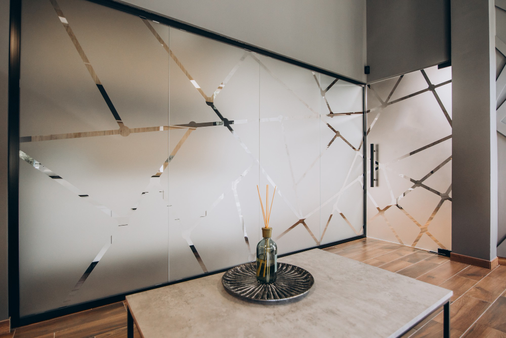 Suimas Interiors Frosted Glass Partitions with Branding