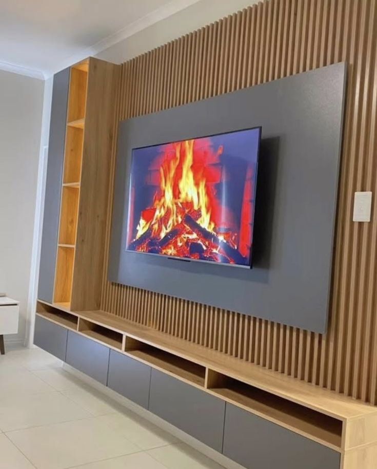 TV area fluted panels with lighting